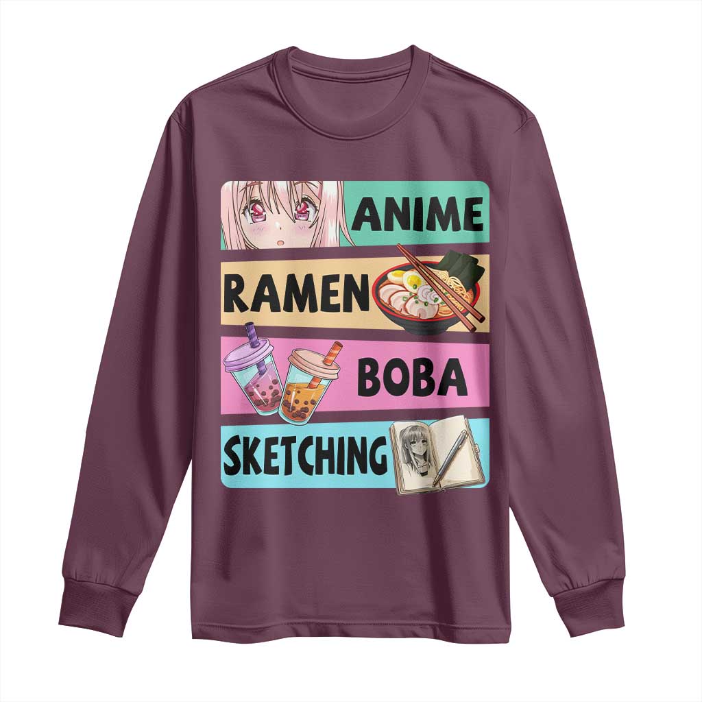 Anime Ramen Boba Sketching Long Sleeve Shirt Kawaii Otaku Manga Lover Japanese Pop Culture
