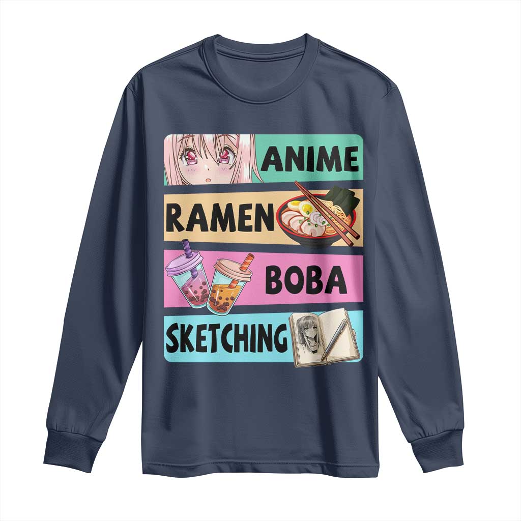 Anime Ramen Boba Sketching Long Sleeve Shirt Kawaii Otaku Manga Lover Japanese Pop Culture