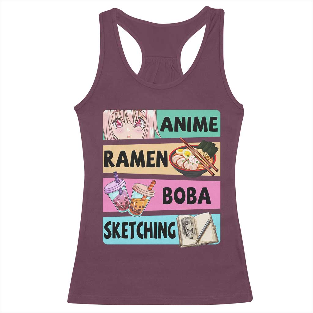 Anime Ramen Boba Sketching Racerback Tank Top Kawaii Otaku Manga Lover Japanese Pop Culture