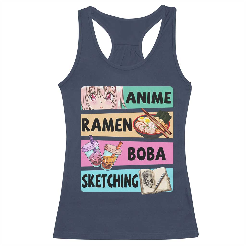 Anime Ramen Boba Sketching Racerback Tank Top Kawaii Otaku Manga Lover Japanese Pop Culture
