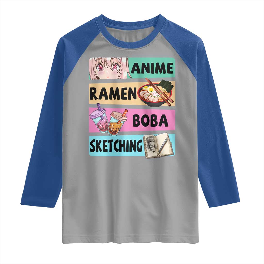 Anime Ramen Boba Sketching Raglan Shirt Kawaii Otaku Manga Lover Japanese Pop Culture