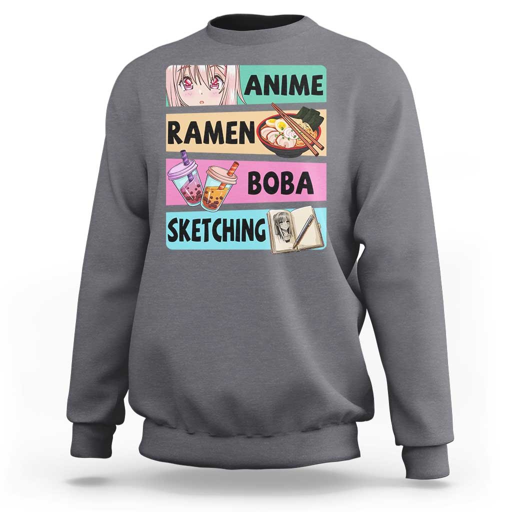 Anime Ramen Boba Sketching Sweatshirt Kawaii Otaku Manga Lover Japanese Pop Culture - Wonder Print Shop