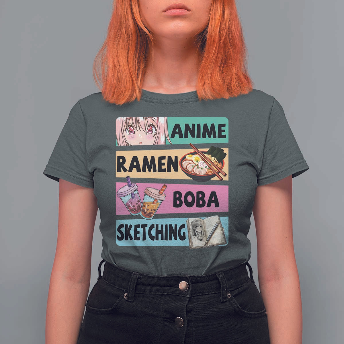 Anime Ramen Boba Sketching T Shirt For Women Kawaii Otaku Manga Lover Japanese Pop Culture - Wonder Print Shop