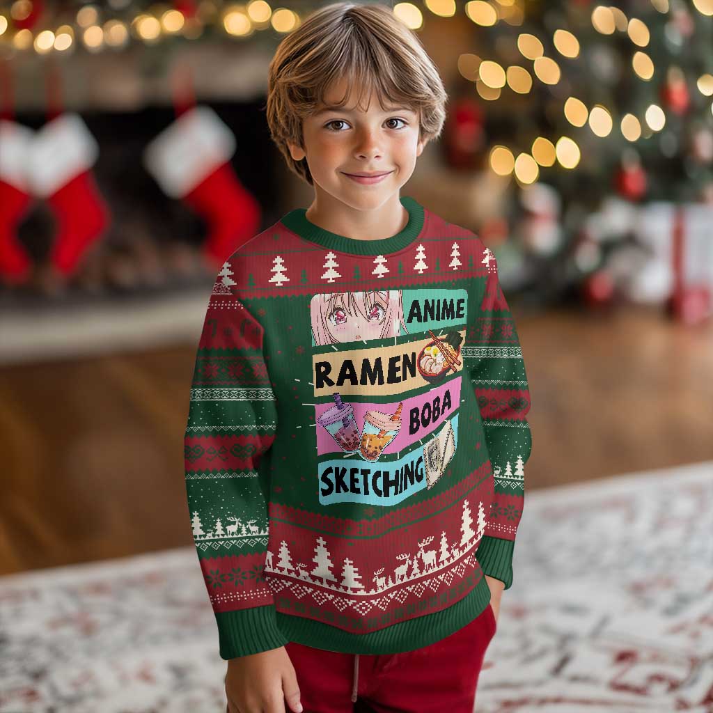 Anime Ramen Boba Sketching Ugly Christmas Sweater Kawaii Otaku Manga Lover Japanese Pop Culture - Wonder Print Shop