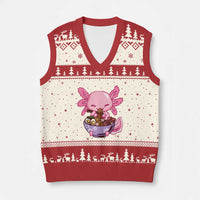 Kawaii Axolotl Eating Ramen V-Neck Knit Sweater Vest Japanese Noodles Lover Anime Otaku Manga - Wonder Print Shop