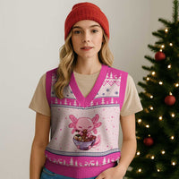 Kawaii Axolotl Eating Ramen V-Neck Knit Sweater Vest Japanese Noodles Lover Anime Otaku Manga - Wonder Print Shop