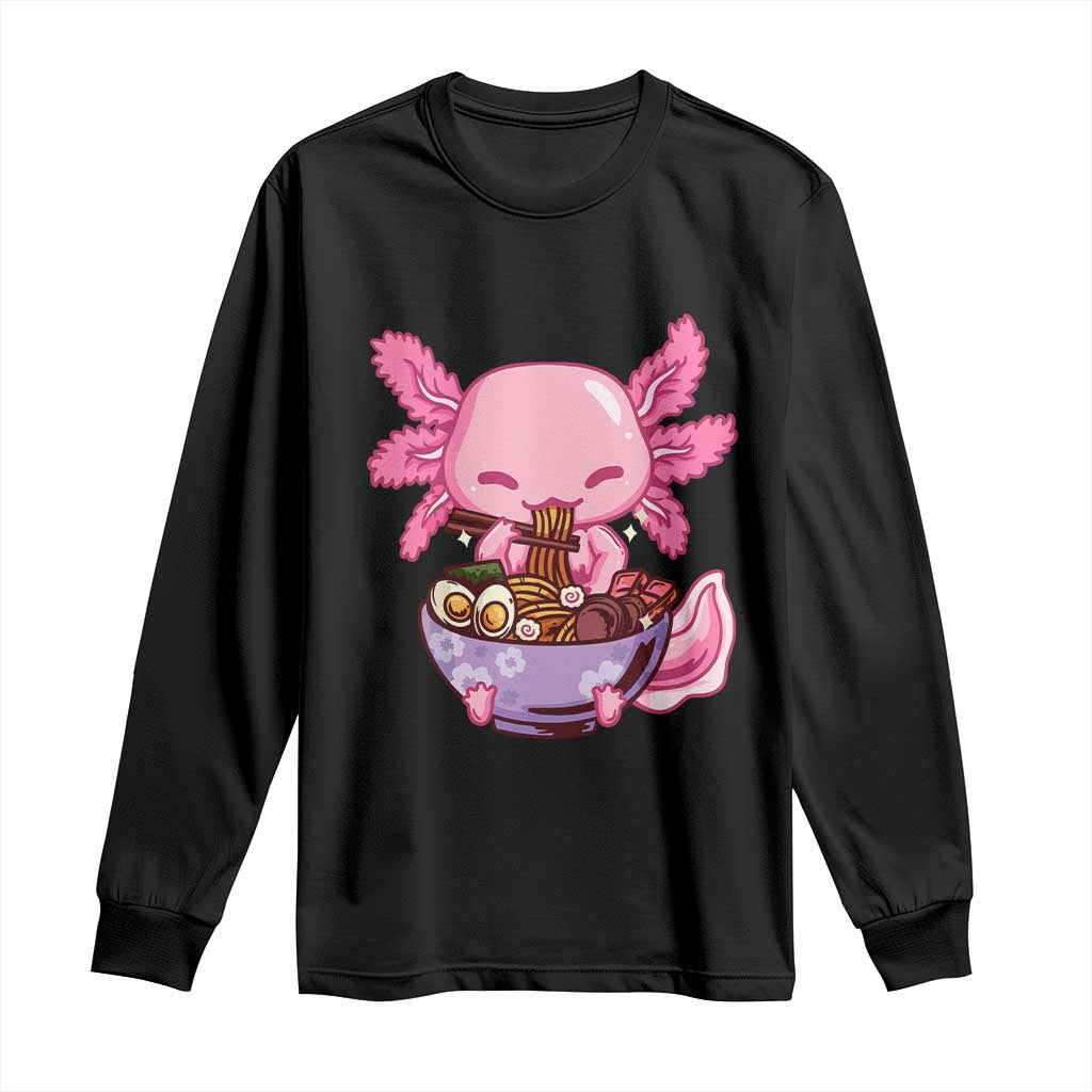 Kawaii Axolotl Eating Ramen Long Sleeve Shirt Japanese Noodles Lover Anime Otaku Manga