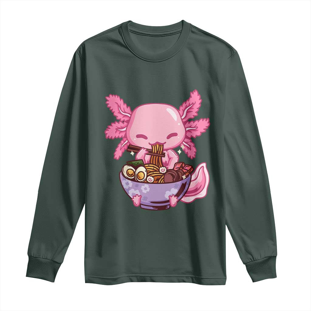 Kawaii Axolotl Eating Ramen Long Sleeve Shirt Japanese Noodles Lover Anime Otaku Manga