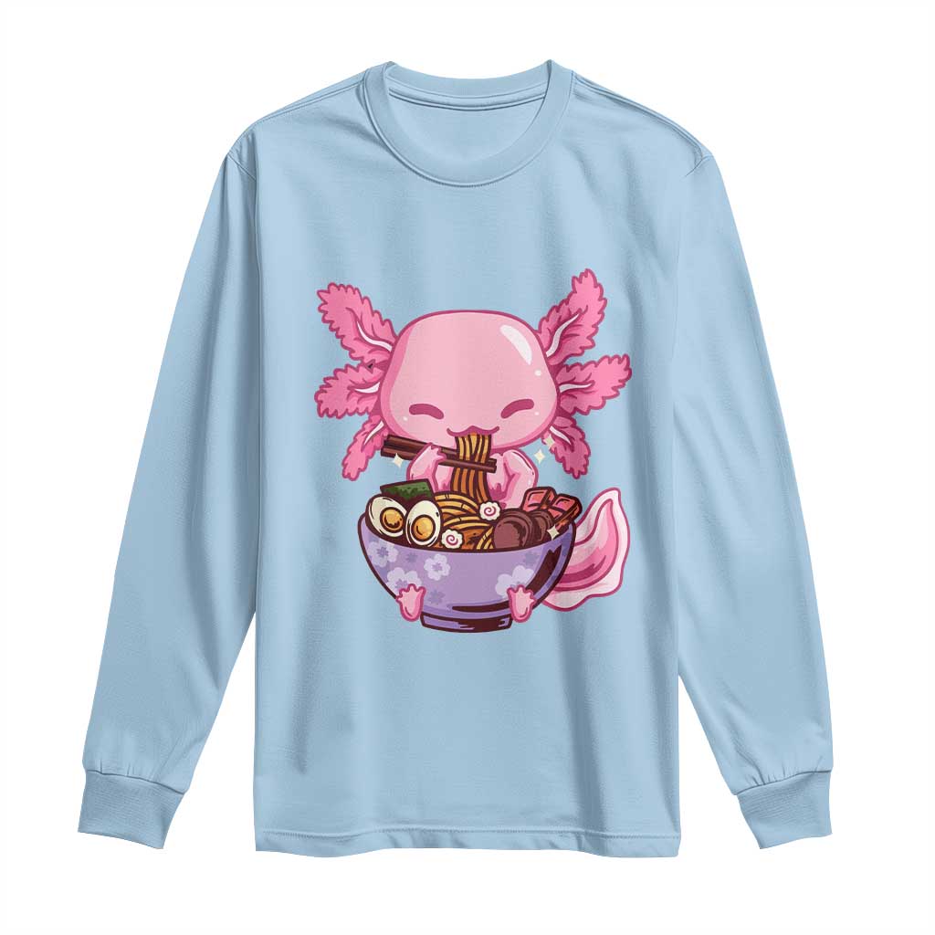 Kawaii Axolotl Eating Ramen Long Sleeve Shirt Japanese Noodles Lover Anime Otaku Manga