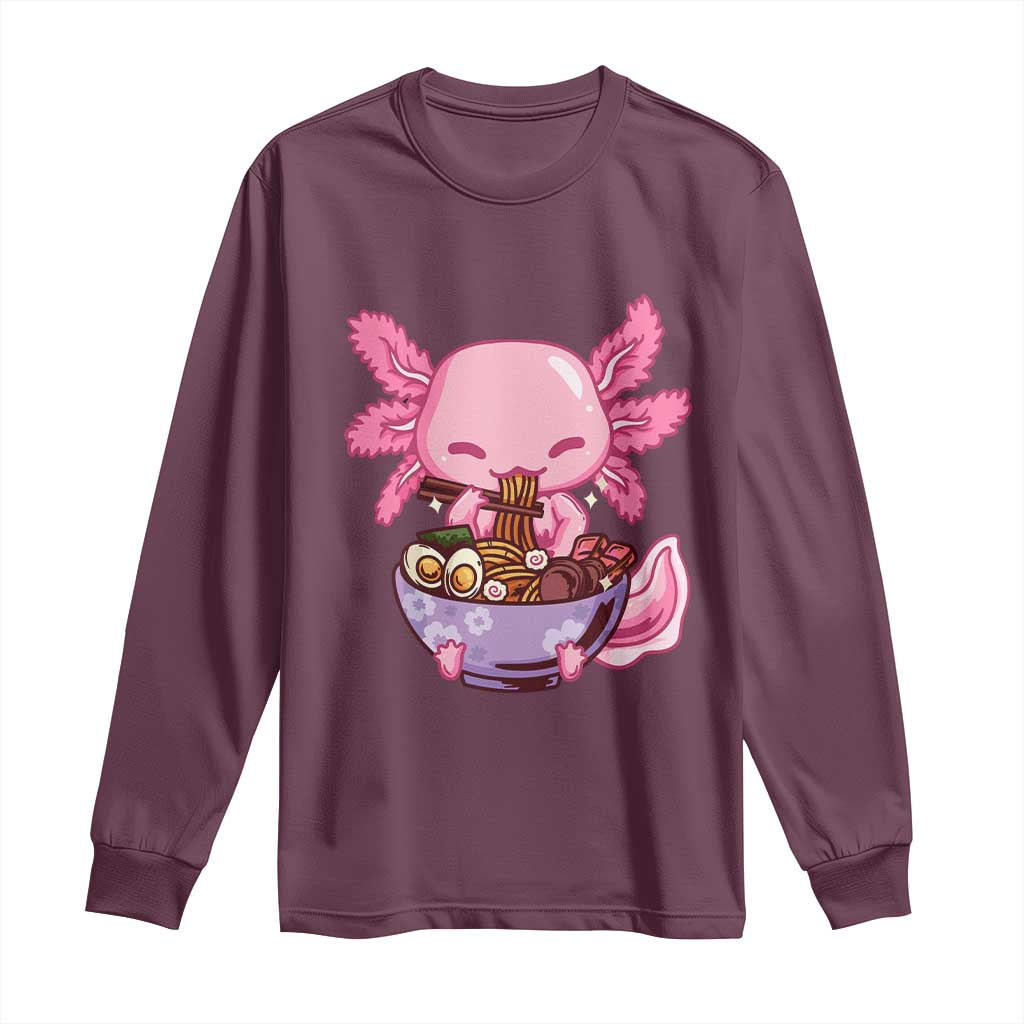 Kawaii Axolotl Eating Ramen Long Sleeve Shirt Japanese Noodles Lover Anime Otaku Manga