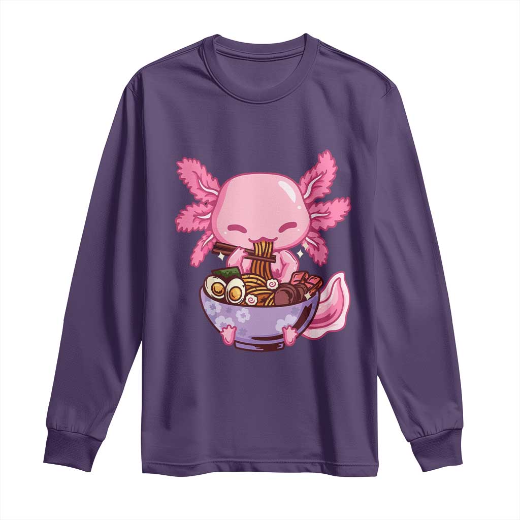 Kawaii Axolotl Eating Ramen Long Sleeve Shirt Japanese Noodles Lover Anime Otaku Manga