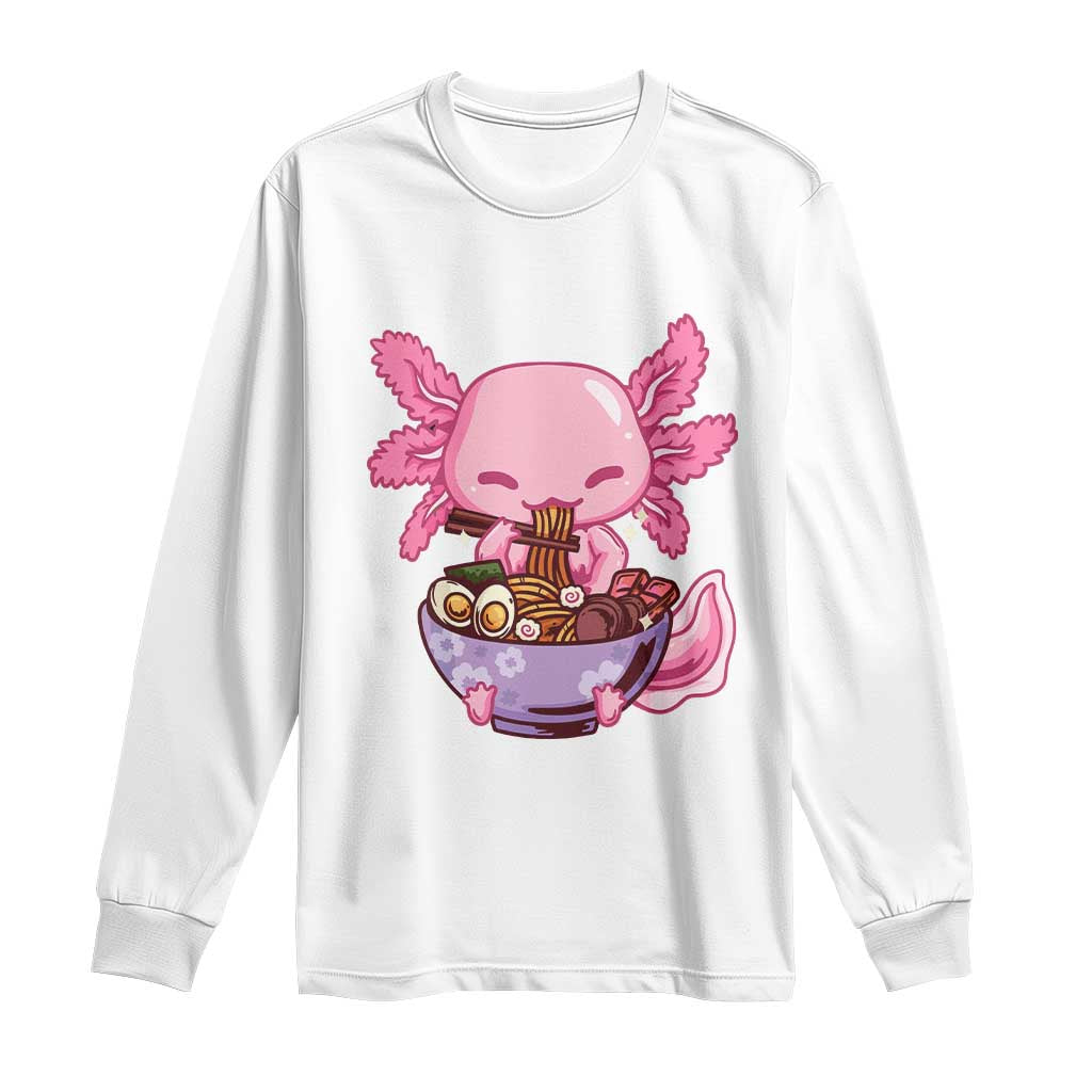 Kawaii Axolotl Eating Ramen Long Sleeve Shirt Japanese Noodles Lover Anime Otaku Manga