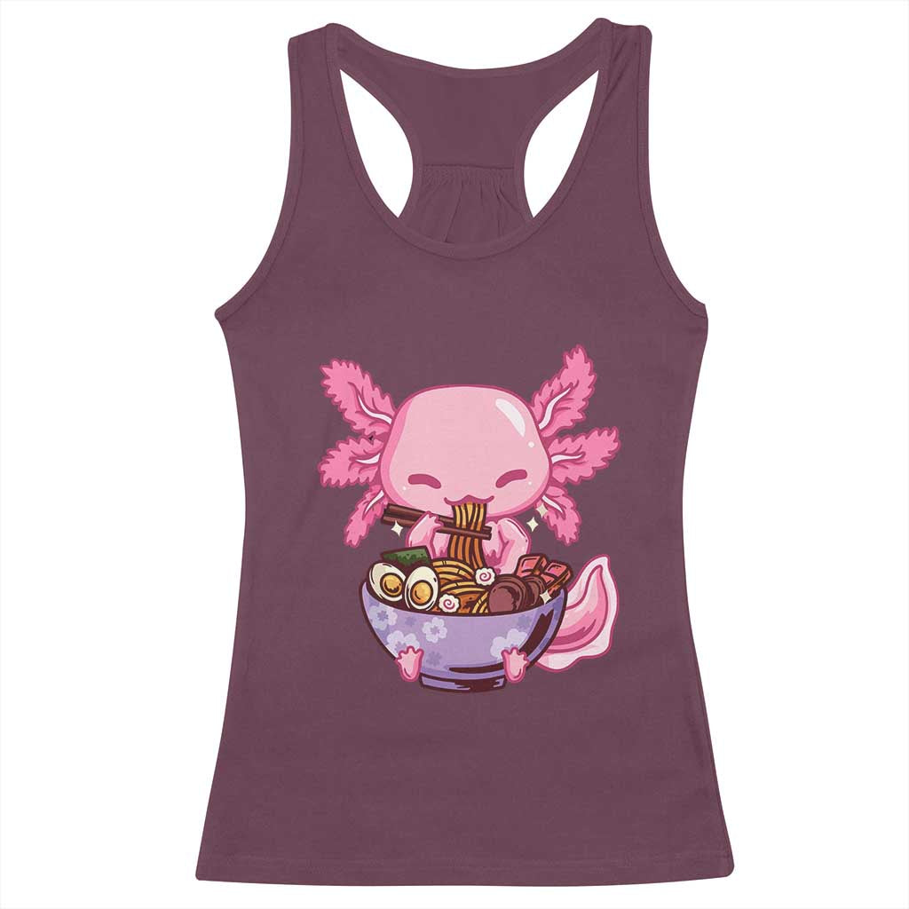 Kawaii Axolotl Eating Ramen Racerback Tank Top Japanese Noodles Lover Anime Otaku Manga