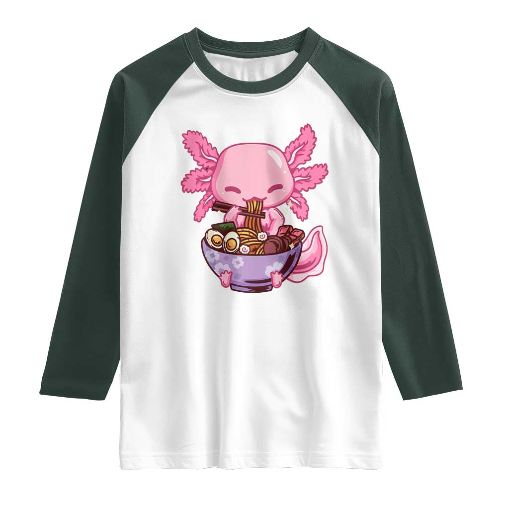 Kawaii Axolotl Eating Ramen Raglan Shirt Japanese Noodles Lover Anime Otaku Manga