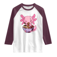 Kawaii Axolotl Eating Ramen Raglan Shirt Japanese Noodles Lover Anime Otaku Manga