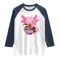 Kawaii Axolotl Eating Ramen Raglan Shirt Japanese Noodles Lover Anime Otaku Manga