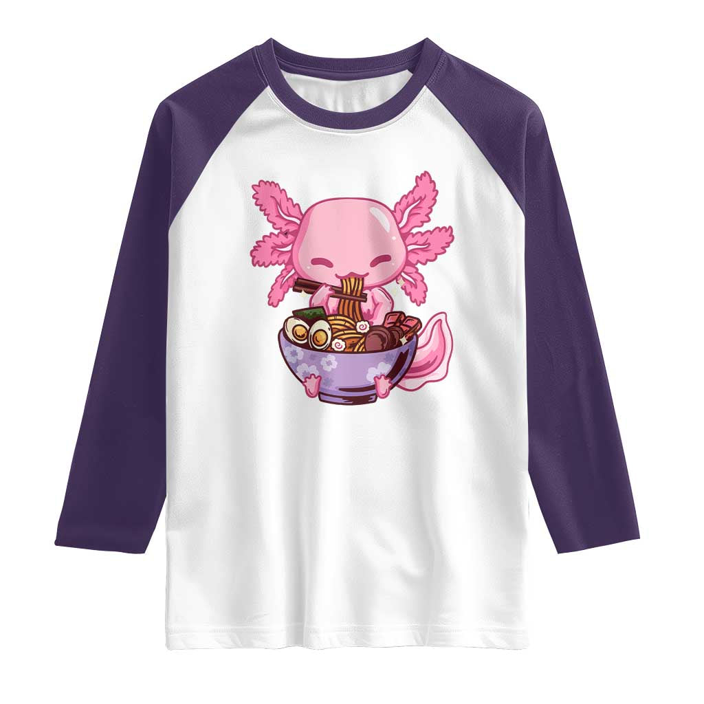 Kawaii Axolotl Eating Ramen Raglan Shirt Japanese Noodles Lover Anime Otaku Manga