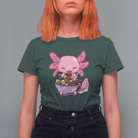 Kawaii Axolotl Eating Ramen T Shirt For Women Japanese Noodles Lover Anime Otaku Manga