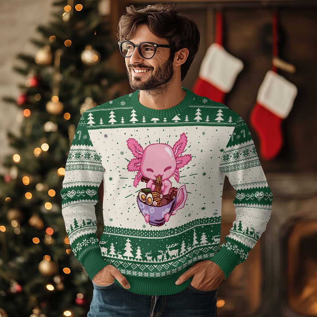 Kawaii Axolotl Eating Ramen Ugly Christmas Sweater Japanese Noodles Lover Anime Otaku Manga