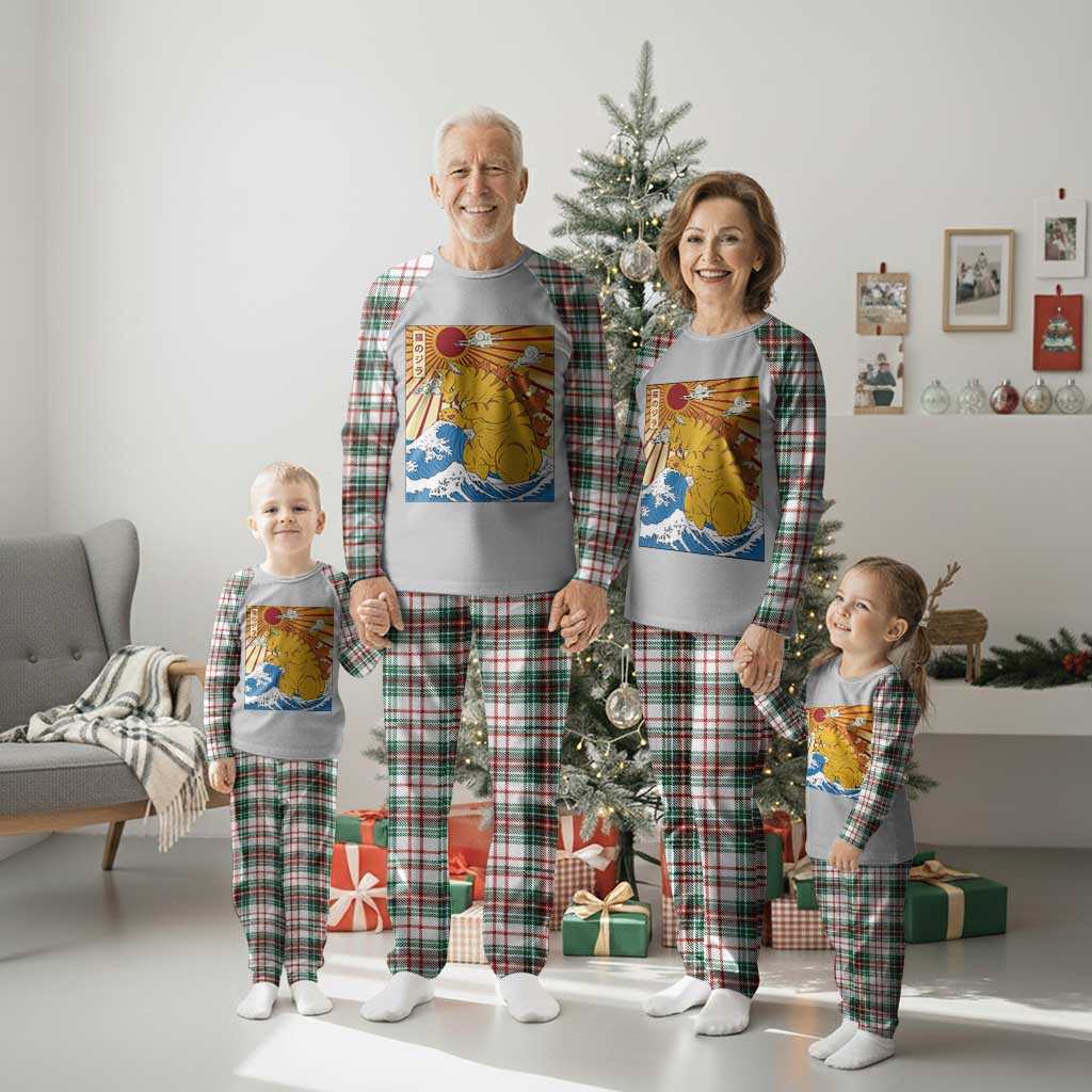 Funny Cat Japanese Anime Kawaii Plaid Pajama Set Catzilla Meme Retro Vintage Graphic - Wonder Print Shop
