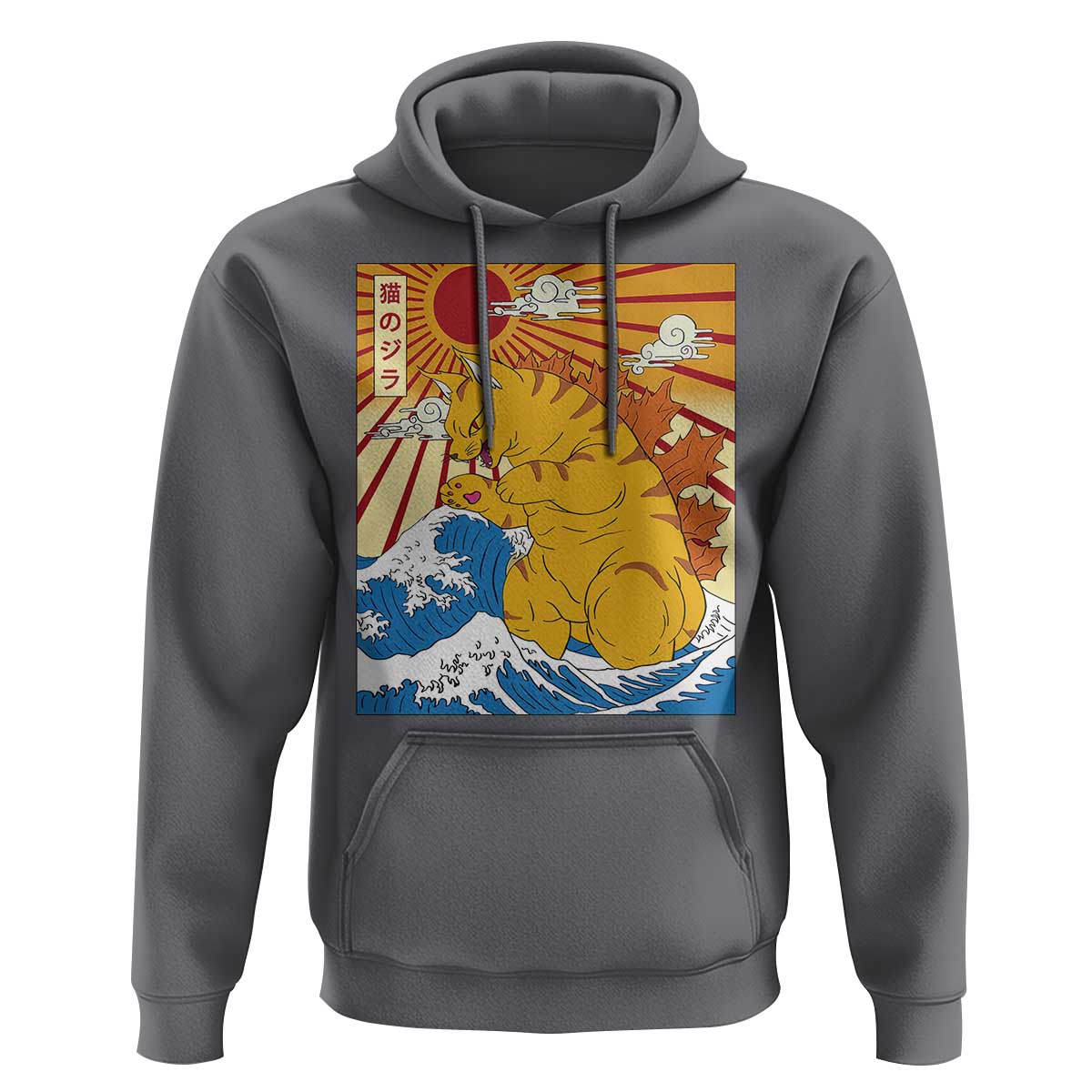 Funny Cat Japanese Anime Kawaii Hoodie Catzilla Meme Retro Vintage Graphic