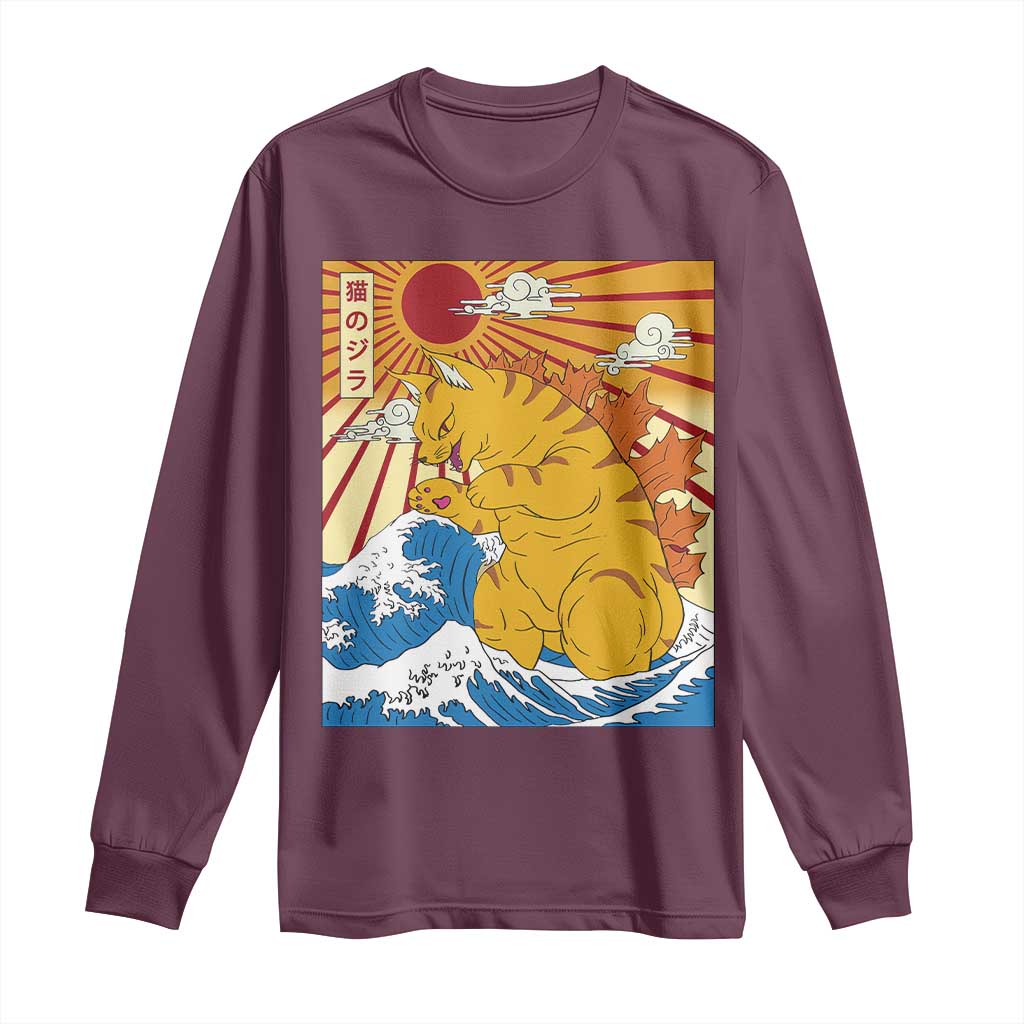 Funny Cat Japanese Anime Kawaii Long Sleeve Shirt Catzilla Meme Retro Vintage Graphic