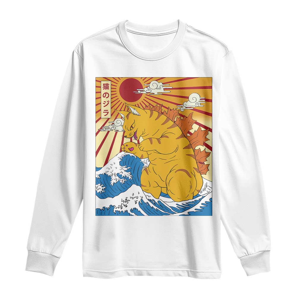 Funny Cat Japanese Anime Kawaii Long Sleeve Shirt Catzilla Meme Retro Vintage Graphic