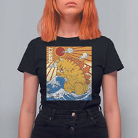 Funny Cat Japanese Anime Kawaii T Shirt For Women Catzilla Meme Retro Vintage Graphic - Wonder Print Shop