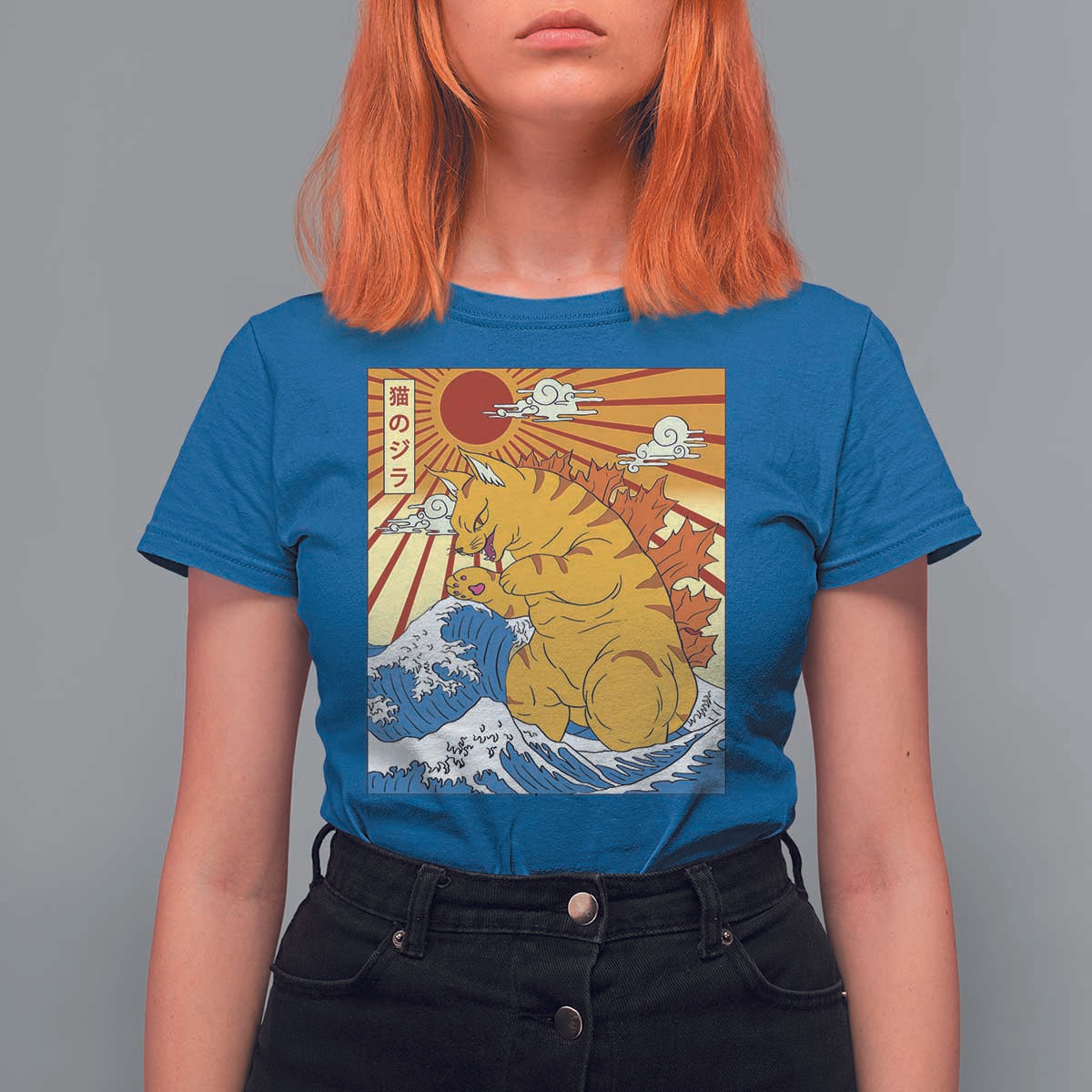 Funny Cat Japanese Anime Kawaii T Shirt For Women Catzilla Meme Retro Vintage Graphic - Wonder Print Shop