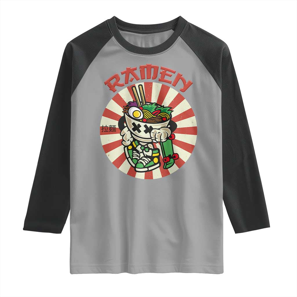 Kawaii Japan Ramen Raglan Shirt Cute Skater Japanese Noodles Anime Skateboard Lover