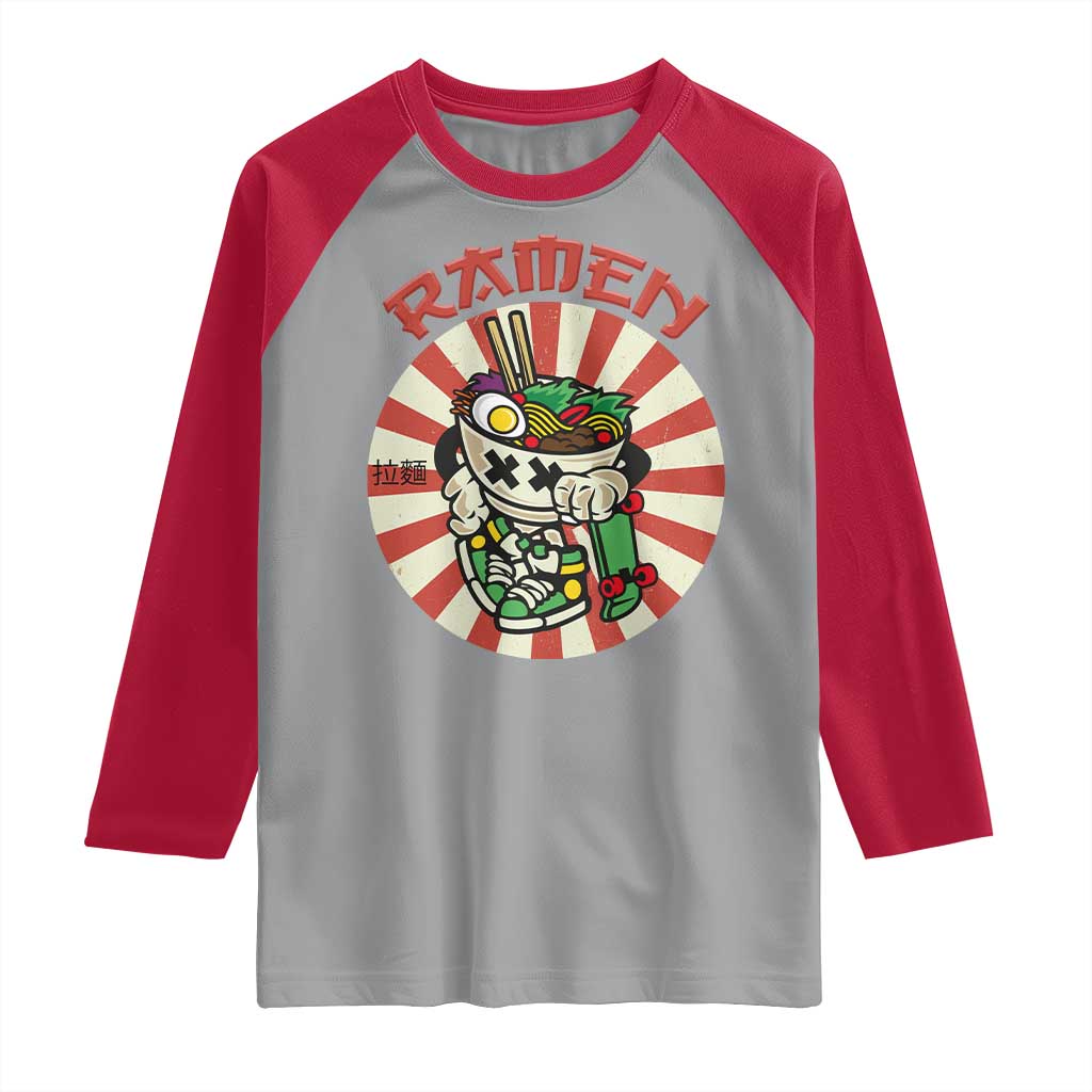 Kawaii Japan Ramen Raglan Shirt Cute Skater Japanese Noodles Anime Skateboard Lover