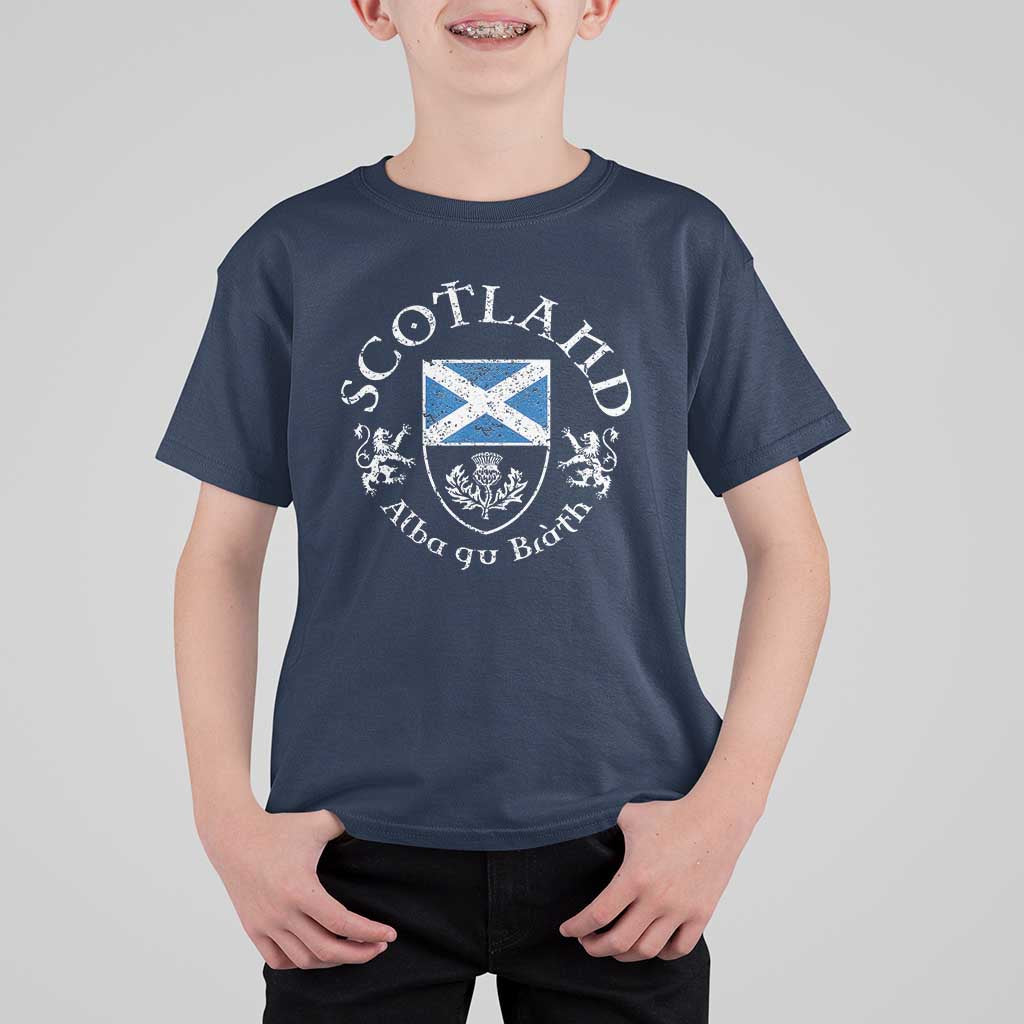 Scotland Alba gu Brath Scottish Thistle Emblem T Shirt For Kid Distressed Vintage Scottish Heritage Pride