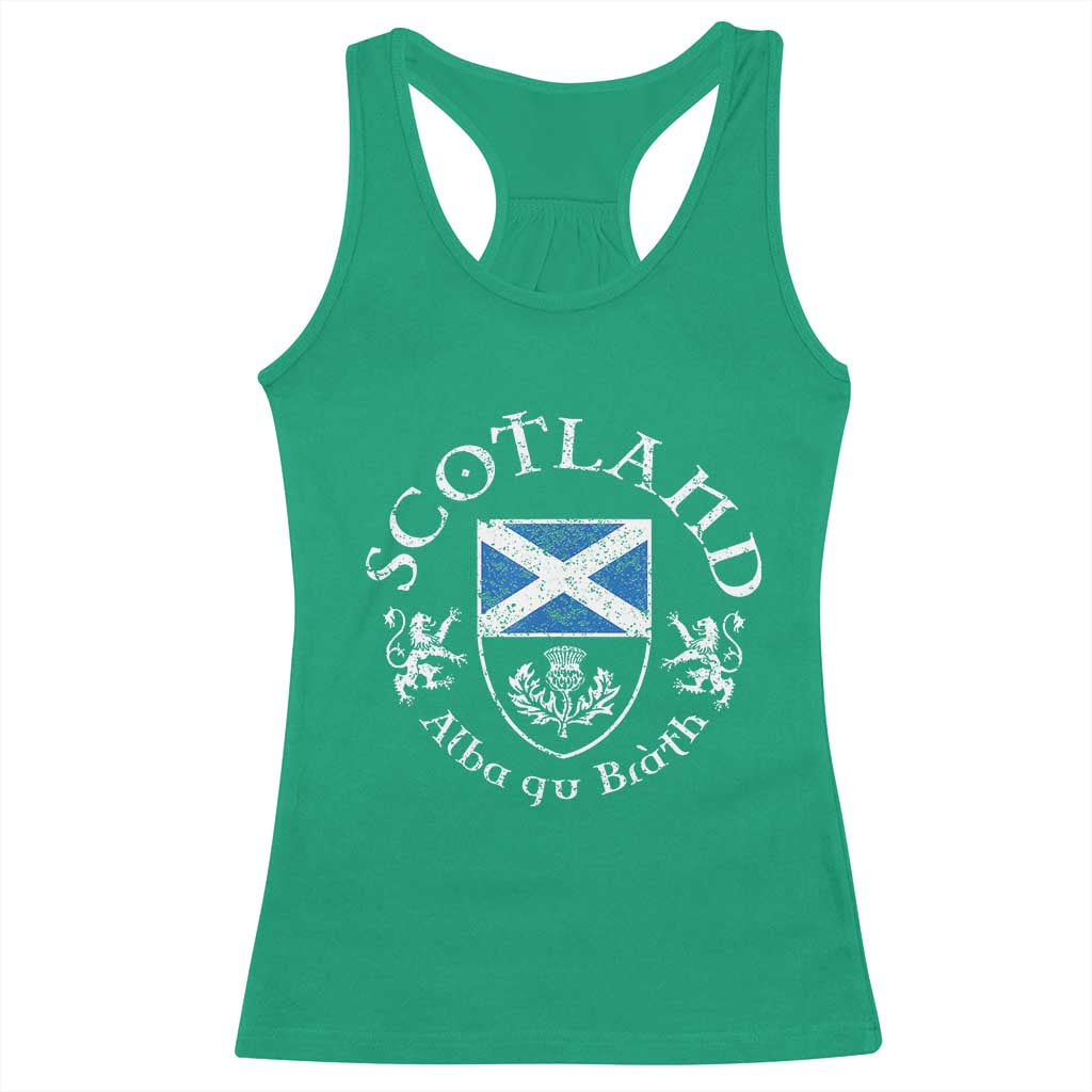 Scotland Alba gu Brath Scottish Thistle Emblem Racerback Tank Top Distressed Vintage Scottish Heritage Pride