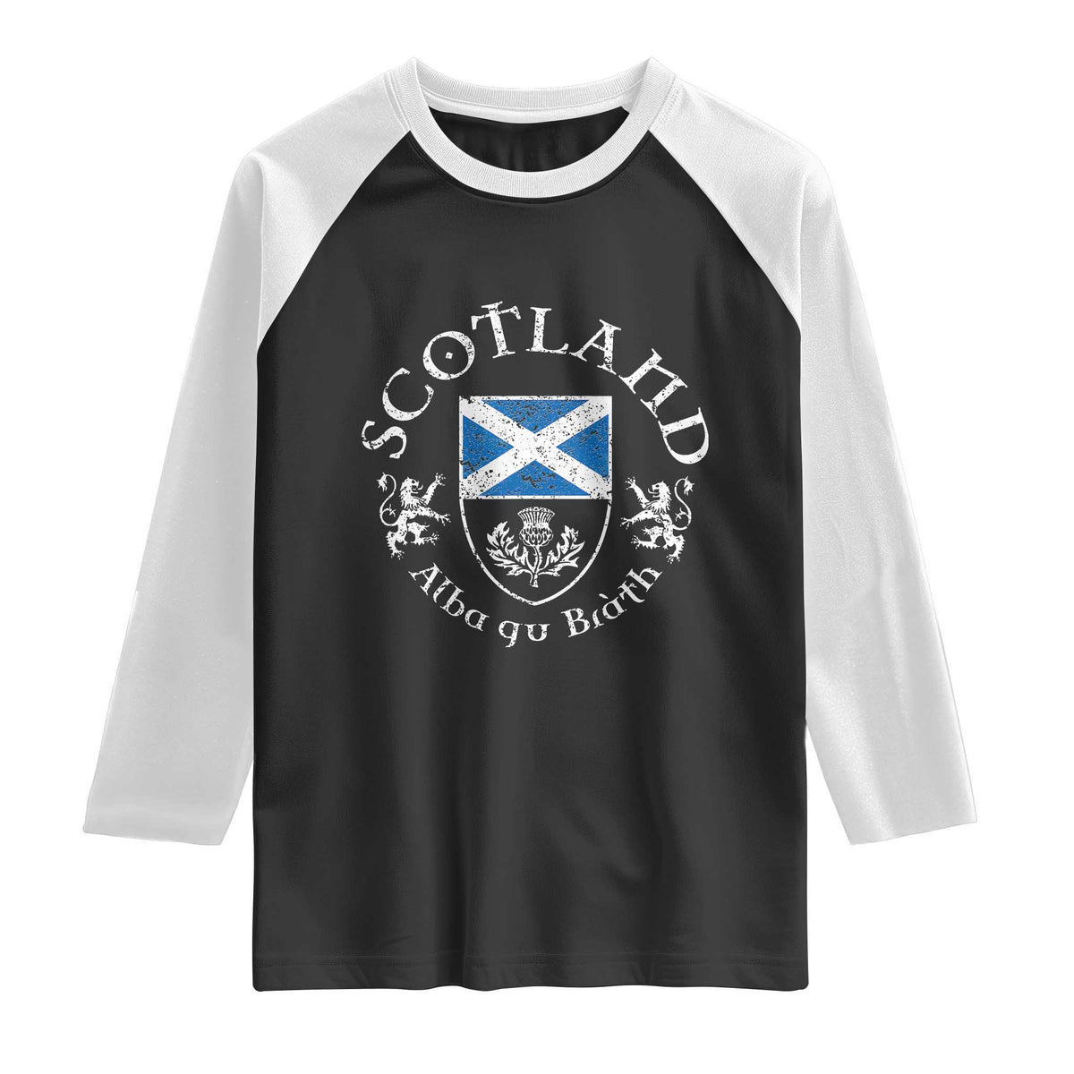 Scotland Alba gu Brath Scottish Thistle Emblem Raglan Shirt Distressed Vintage Scottish Heritage Pride