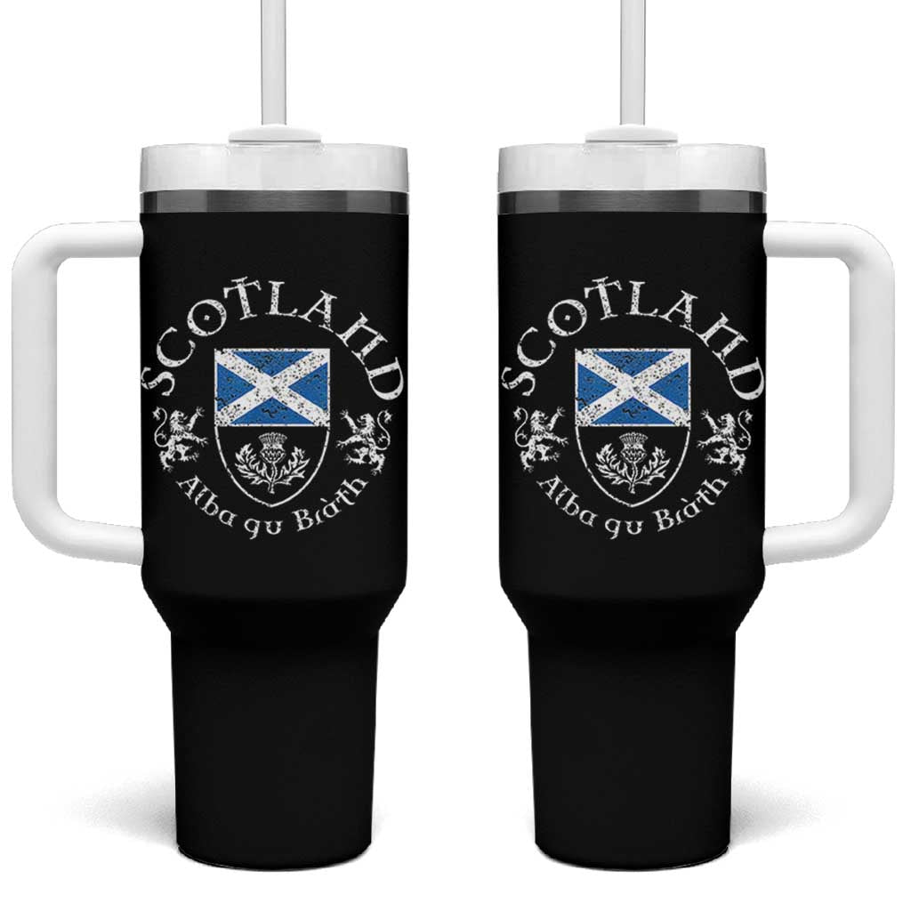 Scotland Alba gu Brath Scottish Thistle Emblem Tumbler With Handle Distressed Vintage Scottish Heritage Pride