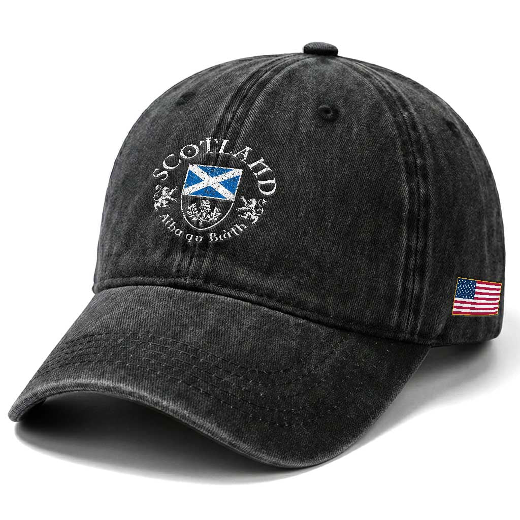 Scotland Alba gu Brath Scottish Thistle Emblem Washed Cotton Baseball Cap Distressed Vintage Scottish Heritage Pride