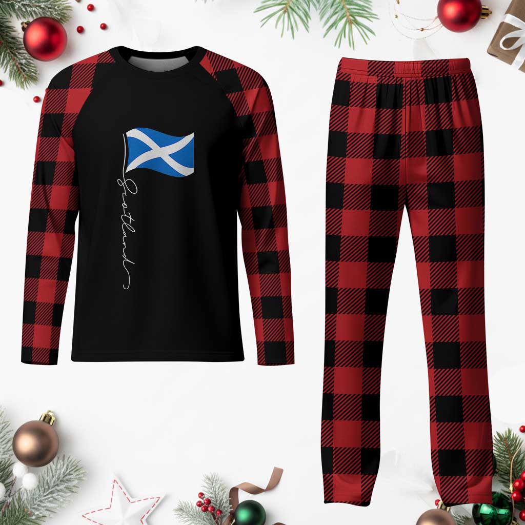 Scotland Saltire Waving Flag Plaid Pajama Set Minimalist Scottish Heritage Pride