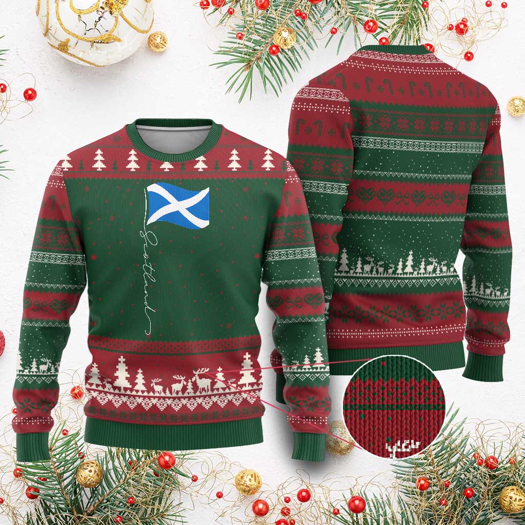 Scotland Saltire Waving Flag Ugly Christmas Sweater Minimalist Scottish Heritage Pride