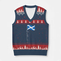 Scotland Saltire Waving Flag V-Neck Knit Sweater Vest Minimalist Scottish Heritage Pride