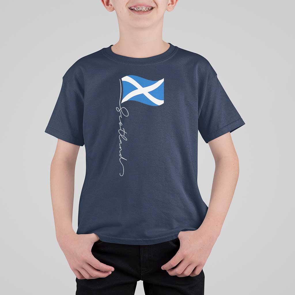 Scotland Saltire Waving Flag T Shirt For Kid Minimalist Scottish Heritage Pride