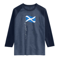Scotland Saltire Waving Flag Raglan Shirt Minimalist Scottish Heritage Pride