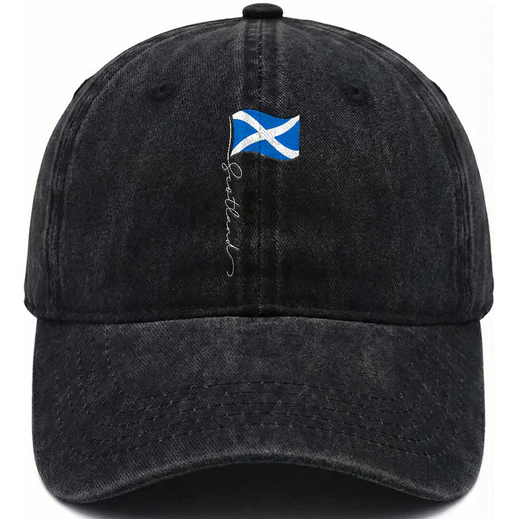 Scotland Saltire Waving Flag Washed Cotton Baseball Cap Minimalist Scottish Heritage Pride