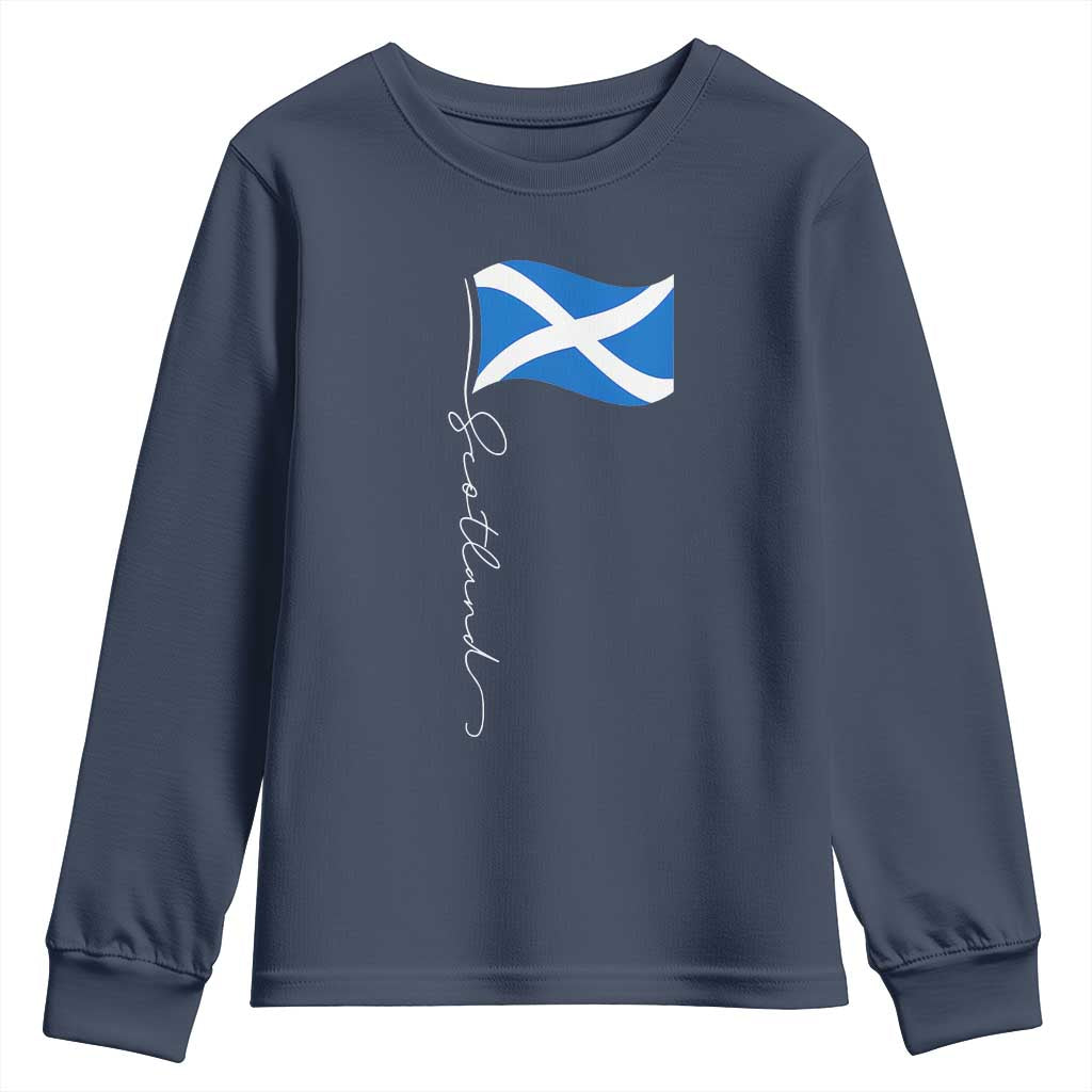 Scotland Saltire Waving Flag Youth Sweatshirt Minimalist Scottish Heritage Pride