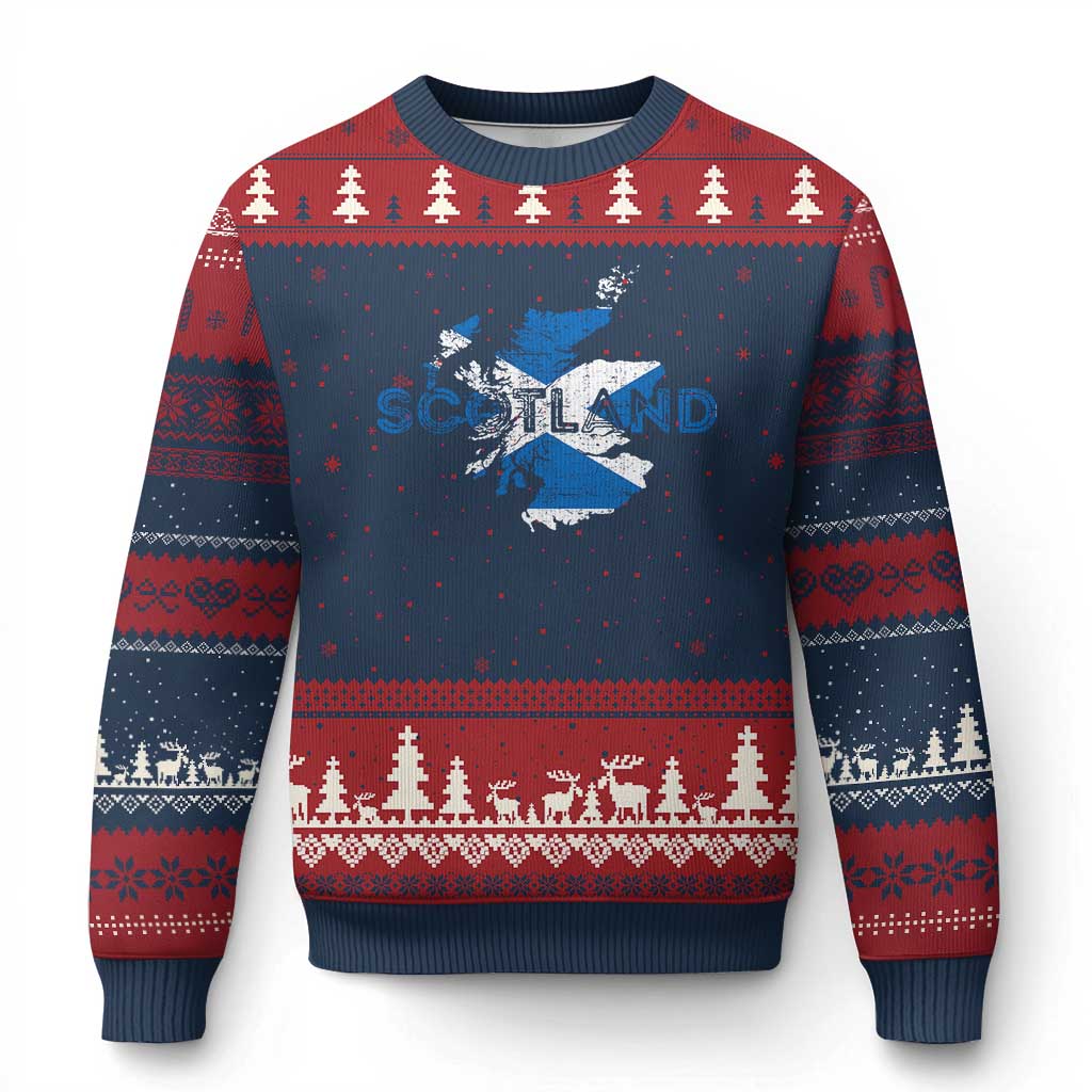 Scotland Map Saltire Flag Scottish Heritage Ugly Christmas Sweater Vintage Country Pride