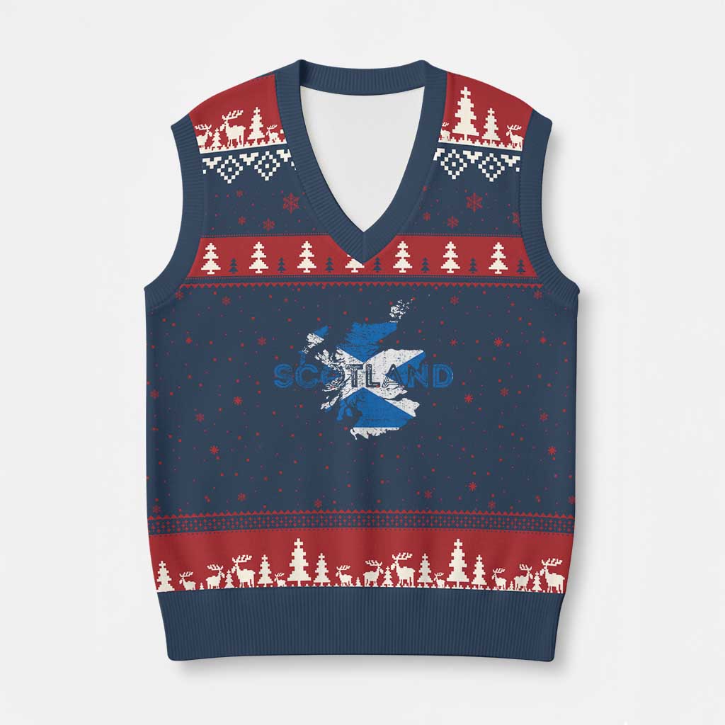Scotland Map Saltire Flag Scottish Heritage V-Neck Knit Sweater Vest Vintage Country Pride