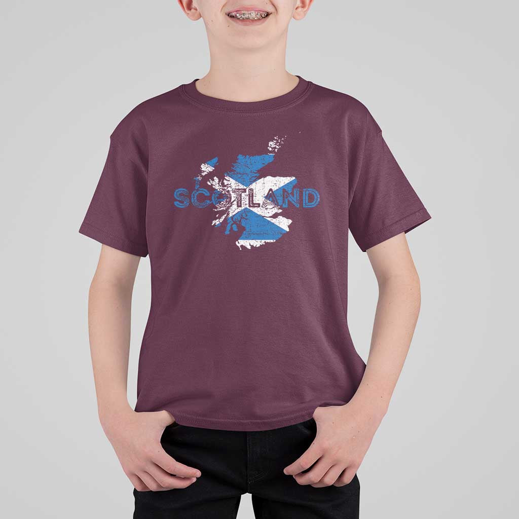 Scotland Map Saltire Flag Scottish Heritage T Shirt For Kid Vintage Country Pride