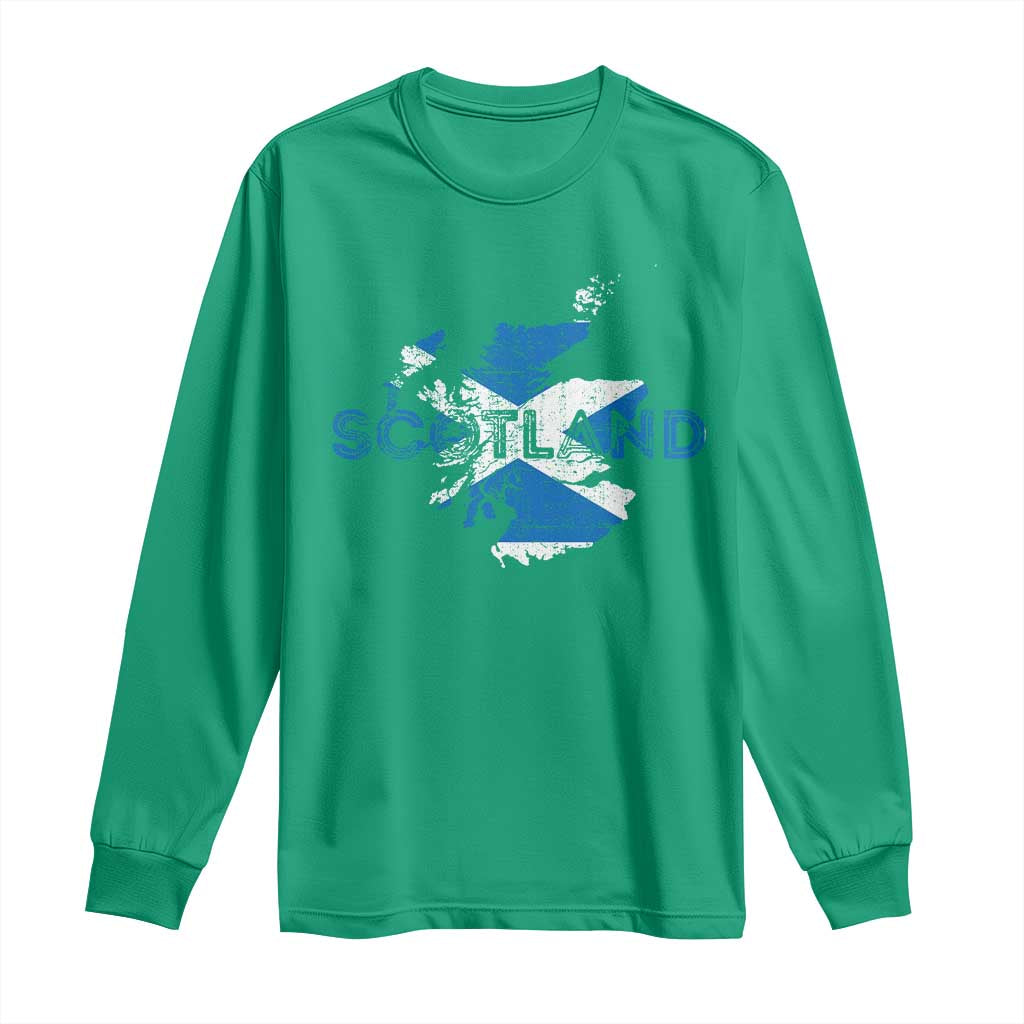 Scotland Map Saltire Flag Scottish Heritage Long Sleeve Shirt Vintage Country Pride