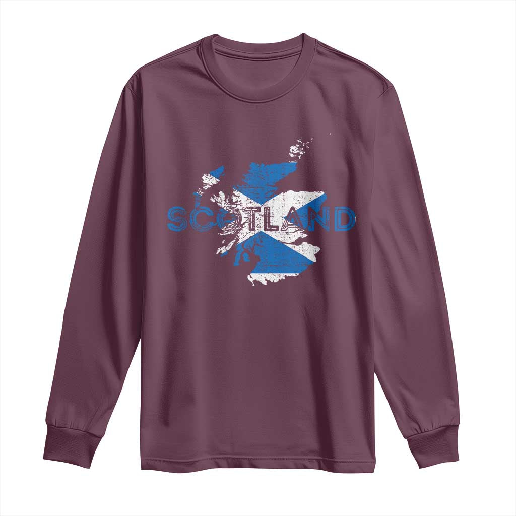 Scotland Map Saltire Flag Scottish Heritage Long Sleeve Shirt Vintage Country Pride