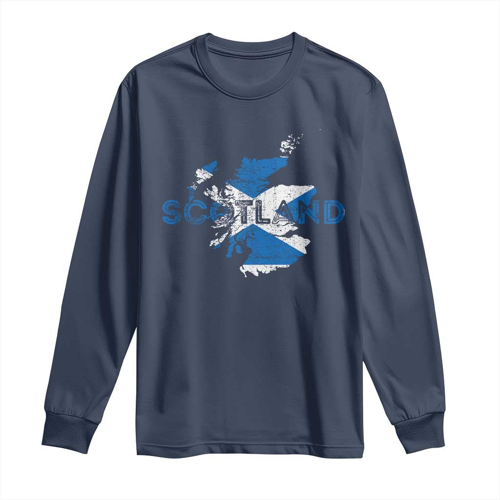 Scotland Map Saltire Flag Scottish Heritage Long Sleeve Shirt Vintage Country Pride