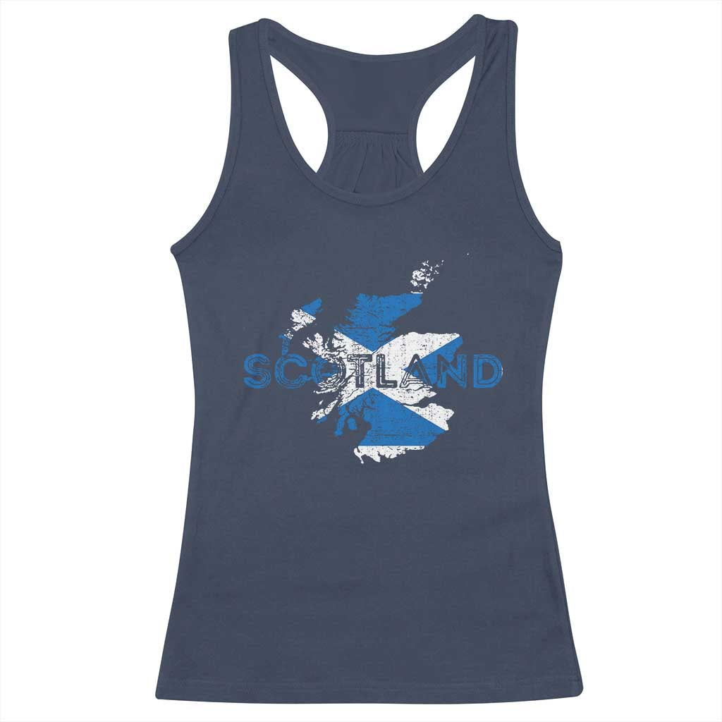 Scotland Map Saltire Flag Scottish Heritage Racerback Tank Top Vintage Country Pride